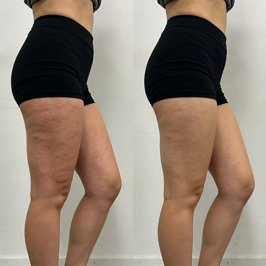 Avant après Enzymes Digestives — jambes, peau plus lisse et moins de rétention